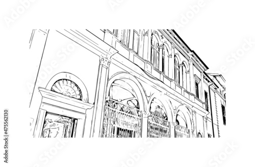 Building view with landmark of Lodi is the 
city in California. Hand drawn sketch illustration in vector.