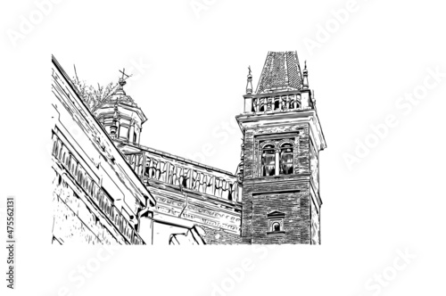 Building view with landmark of Lodi is the  city in California. Hand drawn sketch illustration in vector.