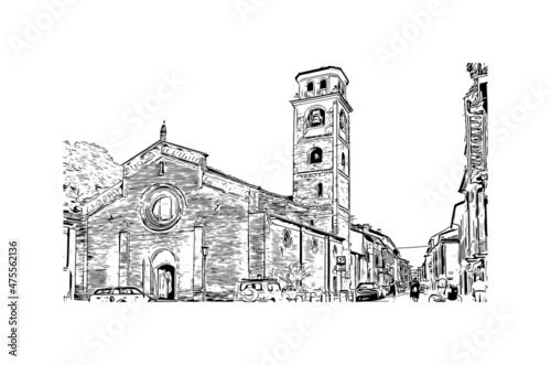 Building view with landmark of Lodi is the 
city in California. Hand drawn sketch illustration in vector.