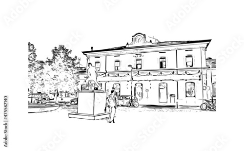 Building view with landmark of Lodi is the 
city in California. Hand drawn sketch illustration in vector.