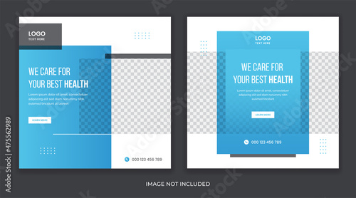 Minimal medical social media post layout design set, for modern health treatment banner vector