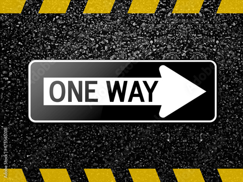 One way road sign on asphalt road surface vector