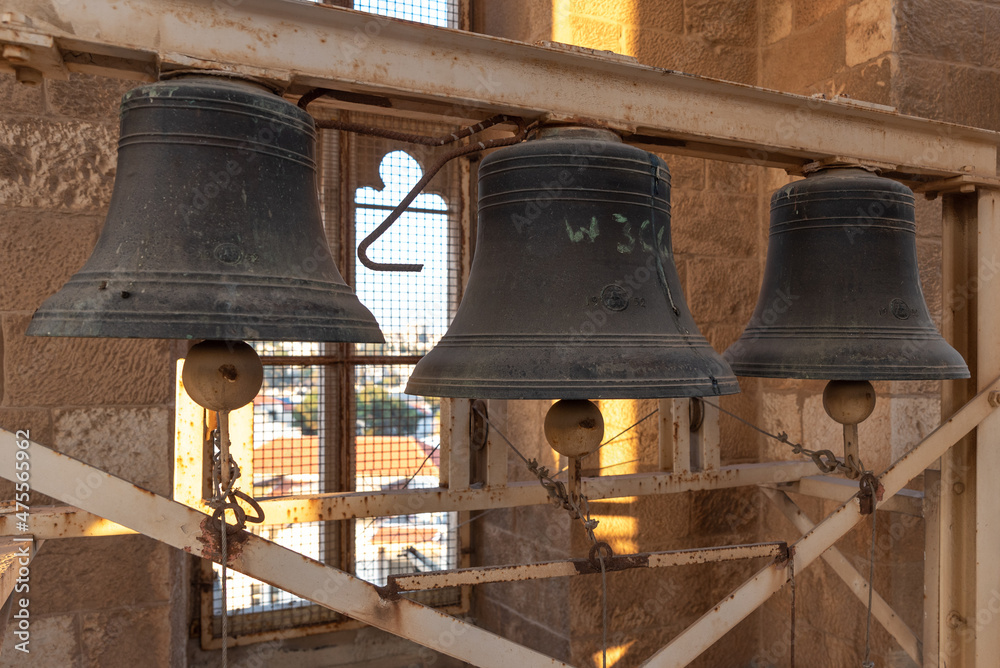 The bells in the tower of Saint George's Cathedral in Jerusalem, Israel
