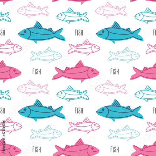 cute children's seamless pattern with pink and blue fish and lettering