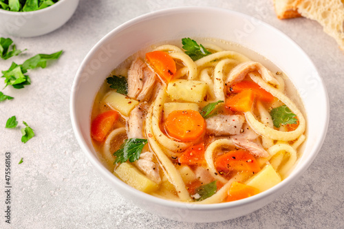 Chicken soup with noodles and vegetables