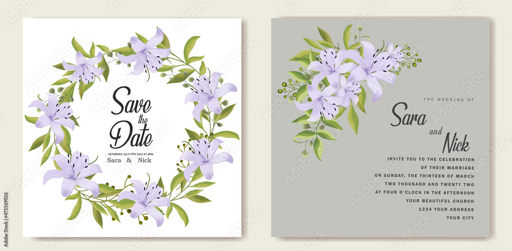 colorful greeting wedding invitation card illustration set. Flower vector design concept collection
