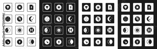 Set Star constellation zodiac, Symbol Jupiter, Full moon, Earth element, Moon and stars, Sun, Pisces and Eclipse of the sun icon. Vector