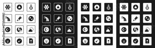 Set Symbol Uranus, Telescope, Aquarius zodiac, Sun, Cancer, Air element, Cloudy weather and Moon and stars icon. Vector