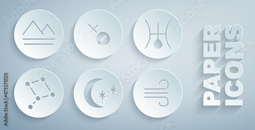 Set Moon and stars, Symbol Uranus, Great Bear constellation, Windy weather, Venus symbol and Earth element icon. Vector