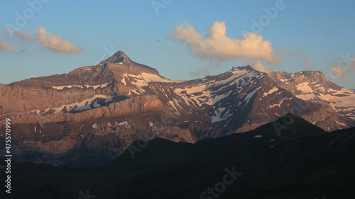 Les Diablerets mountain range on a summer evening.