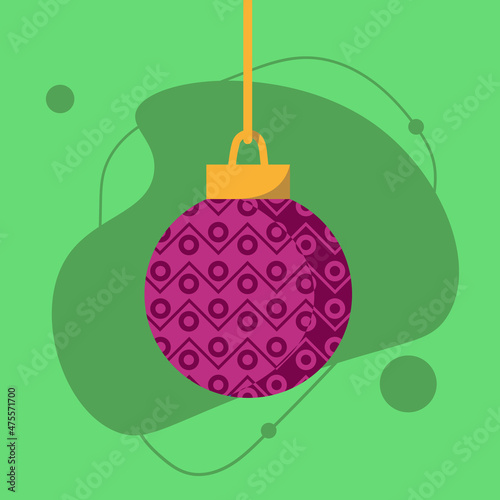 Vector illustration of hanging baubel with geometrical figures . Holiday decoration template. Idea for wallpaper,  greeting cards, postcards .