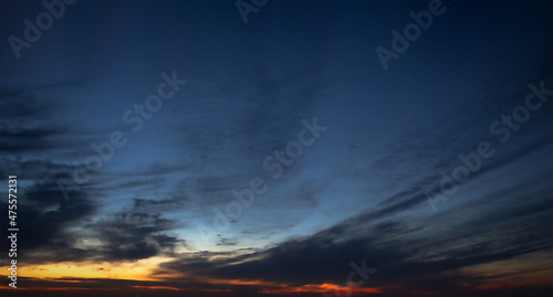 Photography defocused background of sunset in dark blue sky