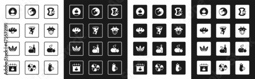Set No leather, Vegan pizza slice, bread loaf, Apple, Cow head, Pig, and Leaf icon. Vector