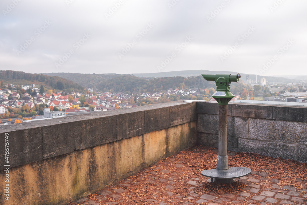 Coin operated public binoculars at the lookout observation point in Heidenheim, Germany