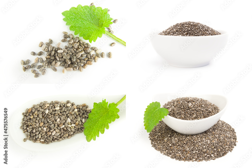 Group of nutritious chia seeds isolated on a white background cutout Group of nutritious chia seeds isolated on a white background cutout
