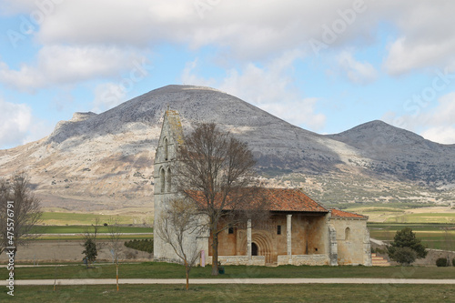 The Pisón de Castrejón church and its mountainous surroundings, Palencia, Spain photo