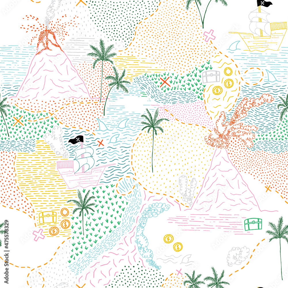 Ditsy treasure map island seamless pattern background print. Design in ...