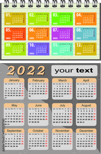 Vector calendars 2022, fully editable