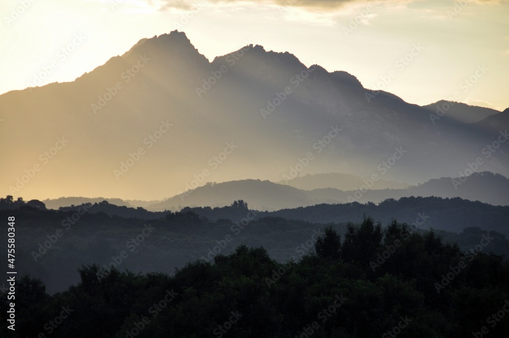 sunrise in the mountains which is called Bukhansan mountain - obrazy, fototapety, plakaty 