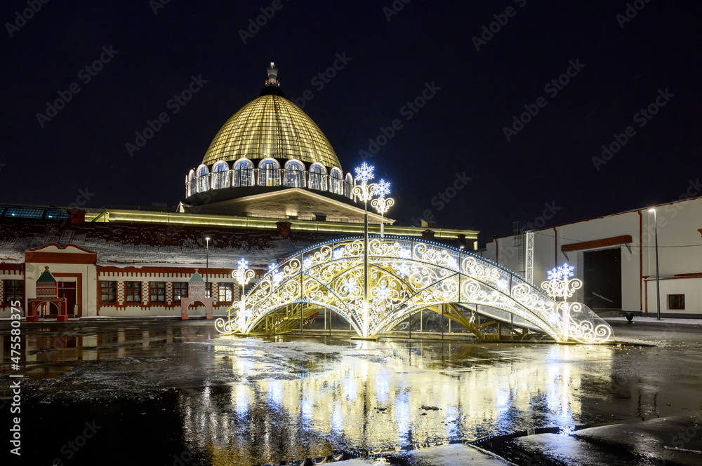 Light sculptures near pavilion 53 at VDNKh, Moscow, Russian Federation, December 4, 2021