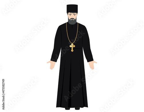 Orthodox Christian priest isolated on white, vector illustration