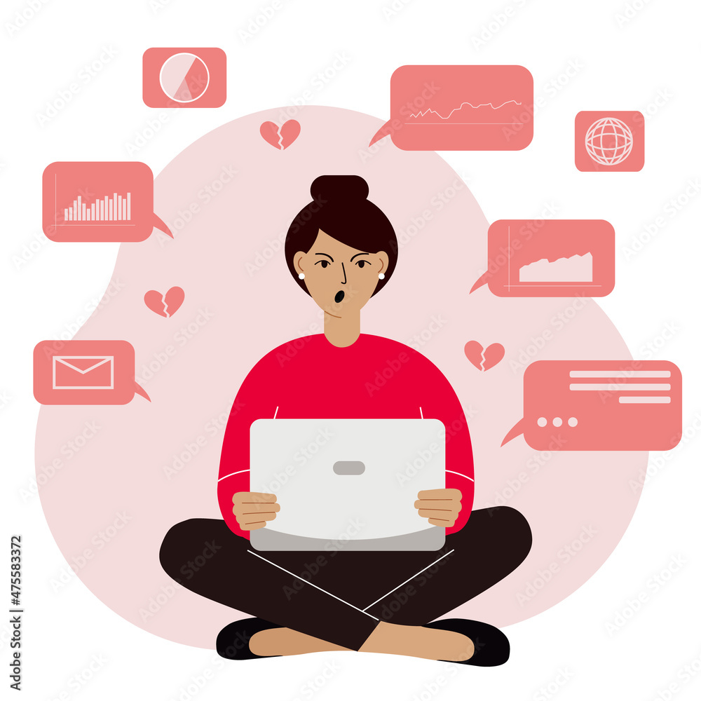 Woman analyzing data on her laptop and sitting cross-legged. Angry and screaming. Data science concept. Business graphs Woman analyzing data on her laptop and sitting cross-legged. Angry and screaming. Data science concept. Business graphs