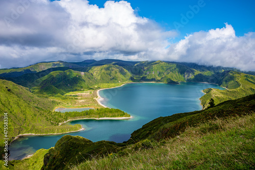 Lagoa do Fogo, Lake of Fire, Vila Franca do Campo, São Miguel Island, Azores, Açores, Portugal, Europe. photo