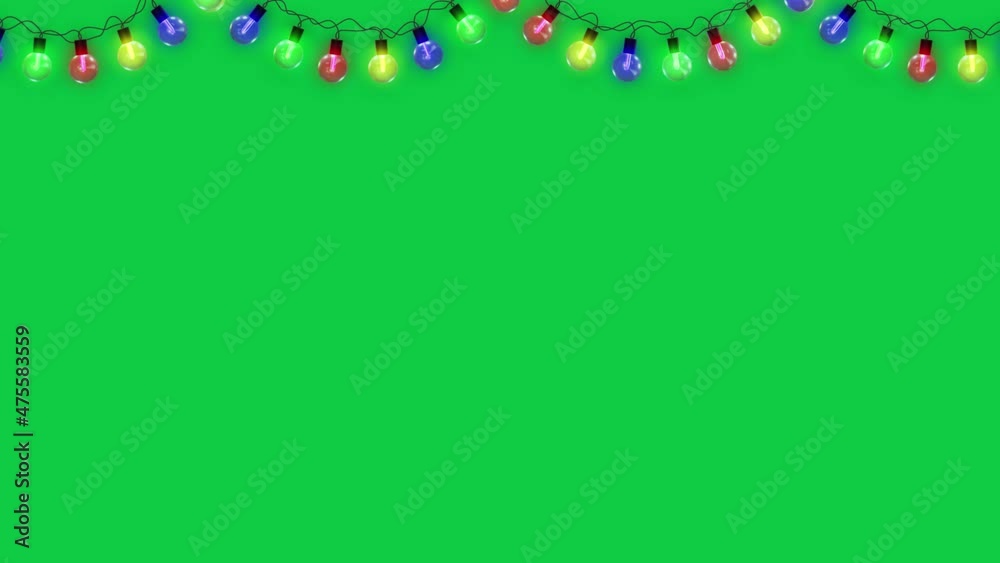 3d rendering colorful string lights animation,new year and christmas lights,rgb light show,on green screen background