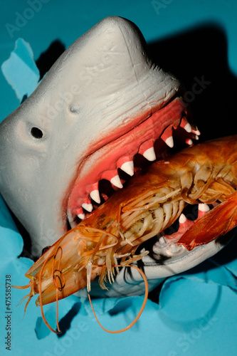 Картината върху платно Shark Eating Shrimp