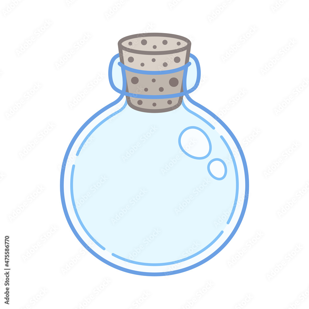Empty glass vial with cork stopper. Cartoon style artwork. Vector illustration. Empty glass vial with cork stopper. Cartoon style artwork. Vector illustration.