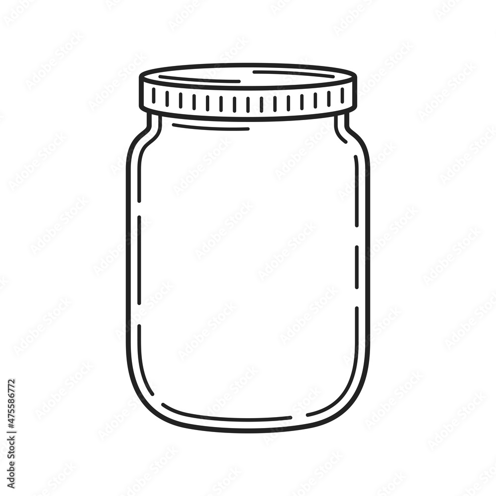 Empty jar with screw cap. Cartoon outline style icon. Vector illustration. Empty jar with screw cap. Cartoon outline style icon. Vector illustration.
