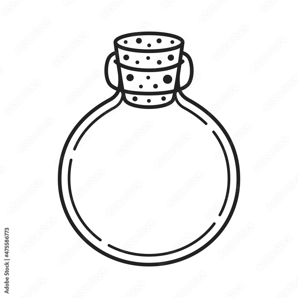 Empty glass vial with cork stopper. Cartoon outline style icon. Vector illustration. Empty glass vial with cork stopper. Cartoon outline style icon. Vector illustration.