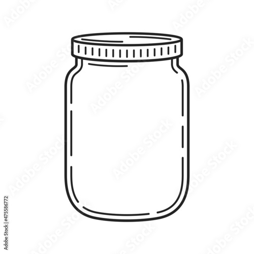 Empty jar with screw cap. Cartoon outline style icon. Vector illustration.