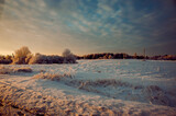 Scenic view of a winter sunset in the countryside