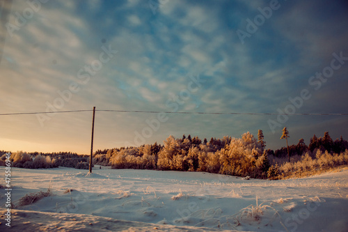 Scenic view of a winter sunset in the countryside
