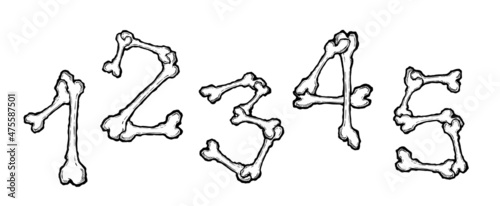 Bones alphabet digits. Vector illustration in cartoon style on white background. Set 8