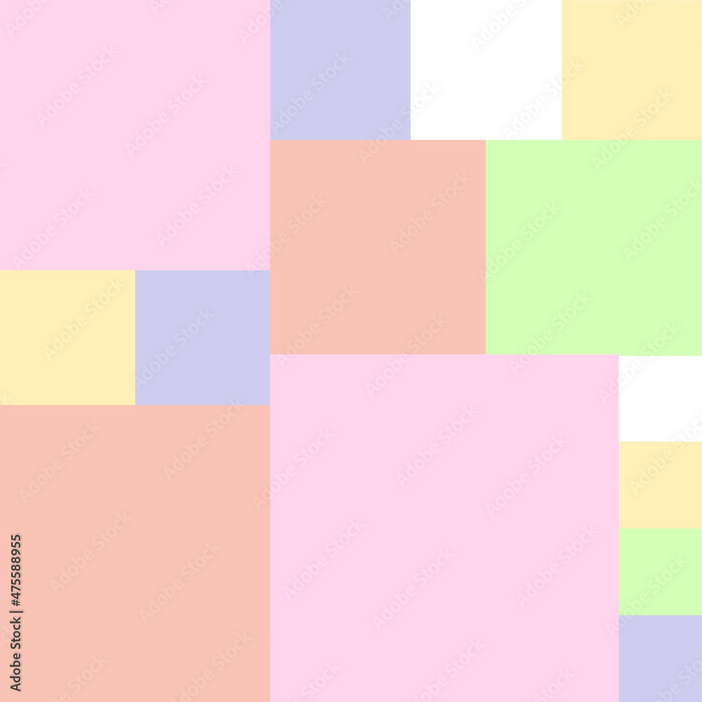 Geometric pattern of pastel squares color. Pale spring light color palette motif for surface design, fabric, cover, wrapping paper, children's projects.