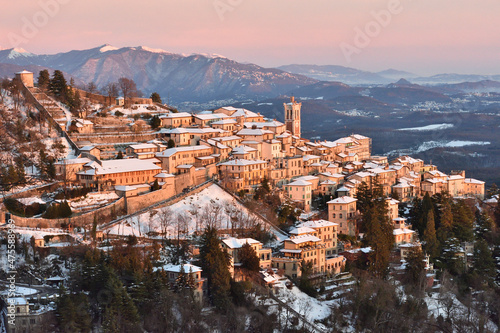 SACRO MONTE VARESE, ITALY, 9 Decembre 2021, snow-covered panorama of Sacro Monte di Varese. photo