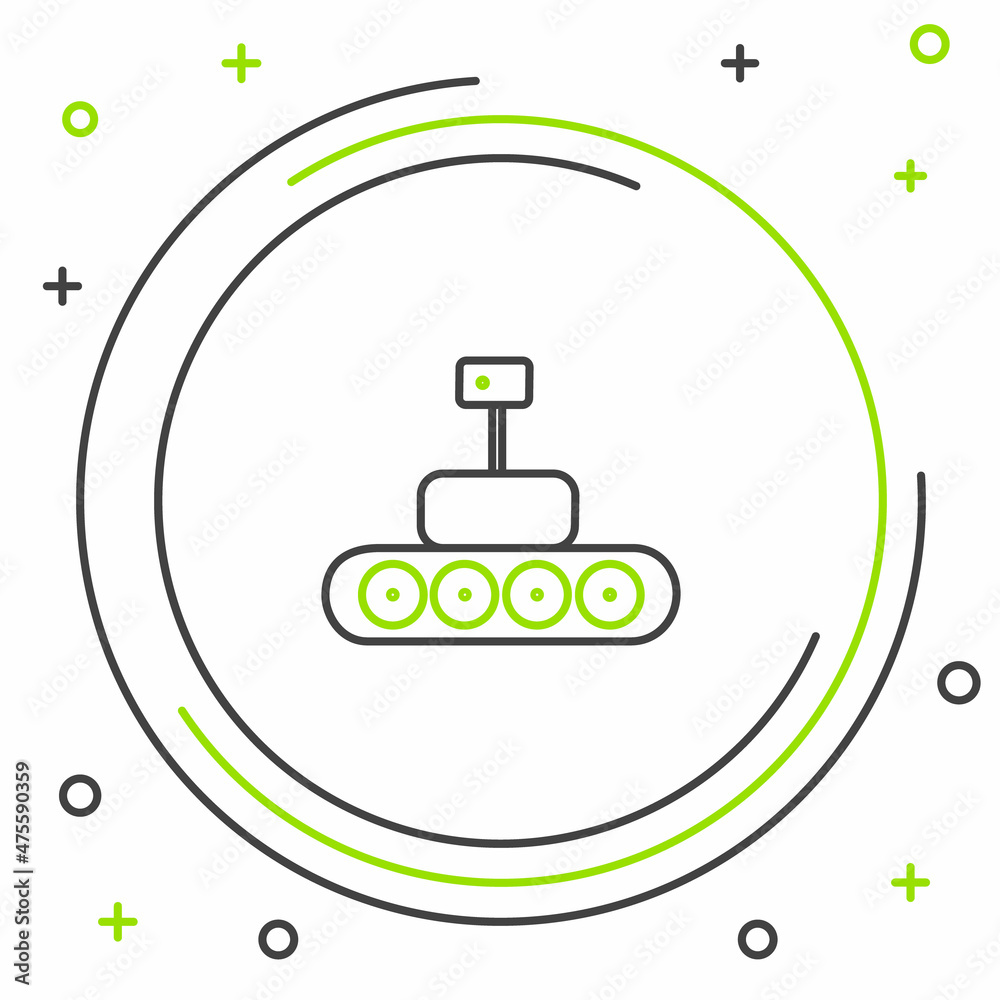 Line Mars rover icon isolated on white background. Space rover. Moonwalker sign. Apparatus for studying planets surface. Colorful outline concept. Vector Line Mars rover icon isolated on white background. Space rover. Moonwalker sign. Apparatus for studying planets surface. Colorful outline concept. Vector