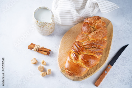 Cinnamon sweet braid bread with sugar sprinkles