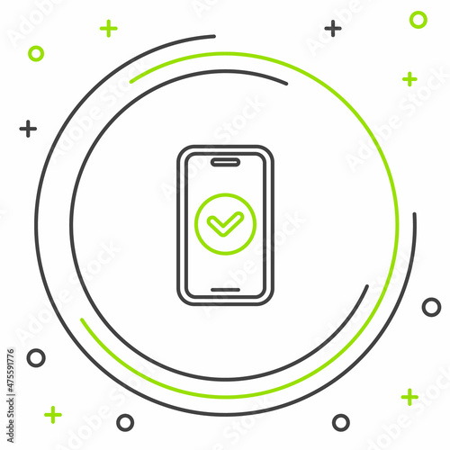 Line Smartphone, mobile phone icon isolated on white background. Colorful outline concept. Vector