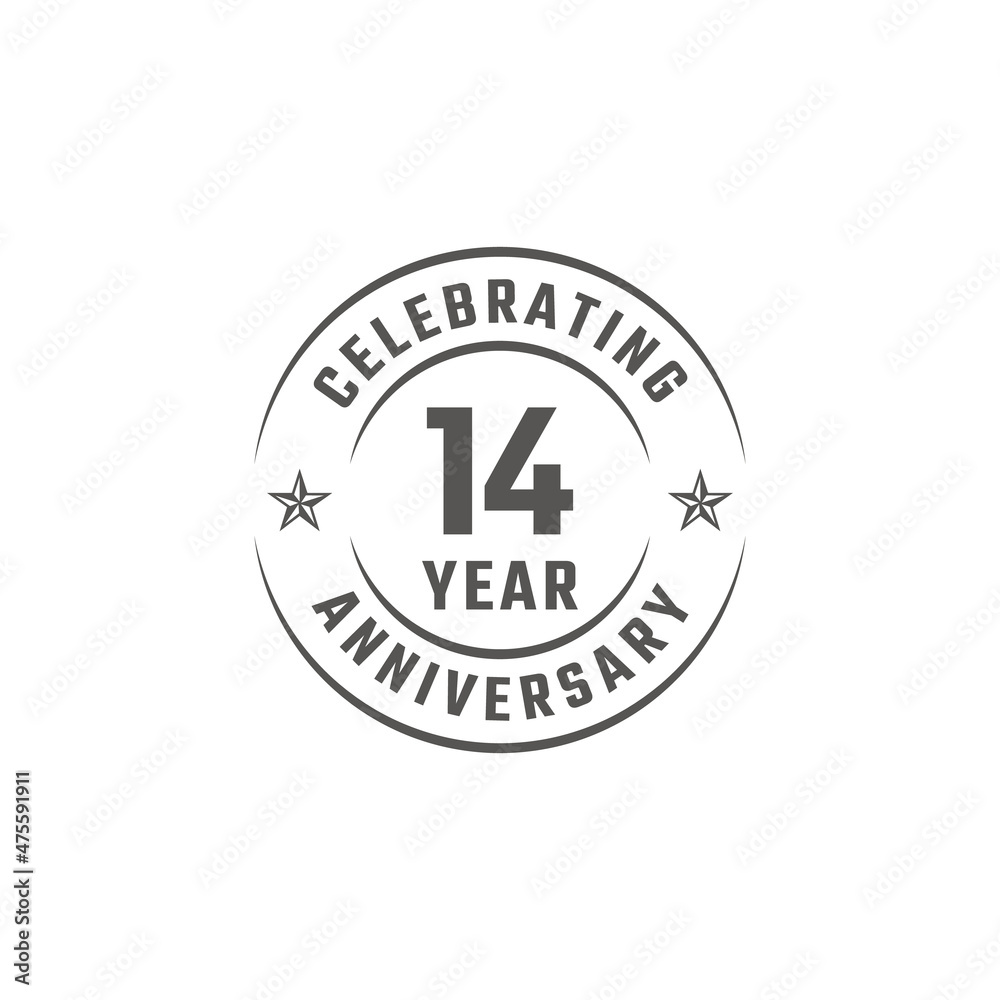 14 Year Anniversary Celebration Emblem Badge with Gray Color for Celebration Event, Wedding, Greeting card, and Invitation Isolated on White Background 14 Year Anniversary Celebration Emblem Badge with Gray Color for Celebration Event, Wedding, Greeting card, and Invitation Isolated on White Background