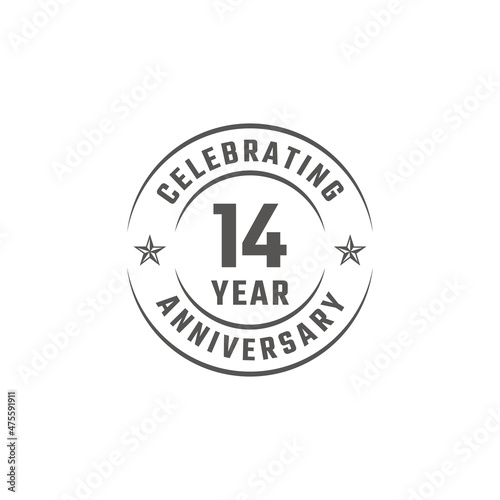 14 Year Anniversary Celebration Emblem Badge with Gray Color for Celebration Event, Wedding, Greeting card, and Invitation Isolated on White Background