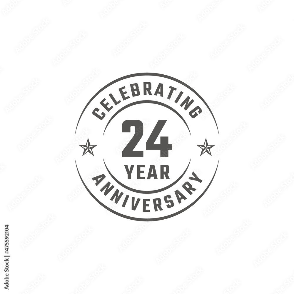 24 Year Anniversary Celebration Emblem Badge with Gray Color for Celebration Event, Wedding, Greeting card, and Invitation Isolated on White Background