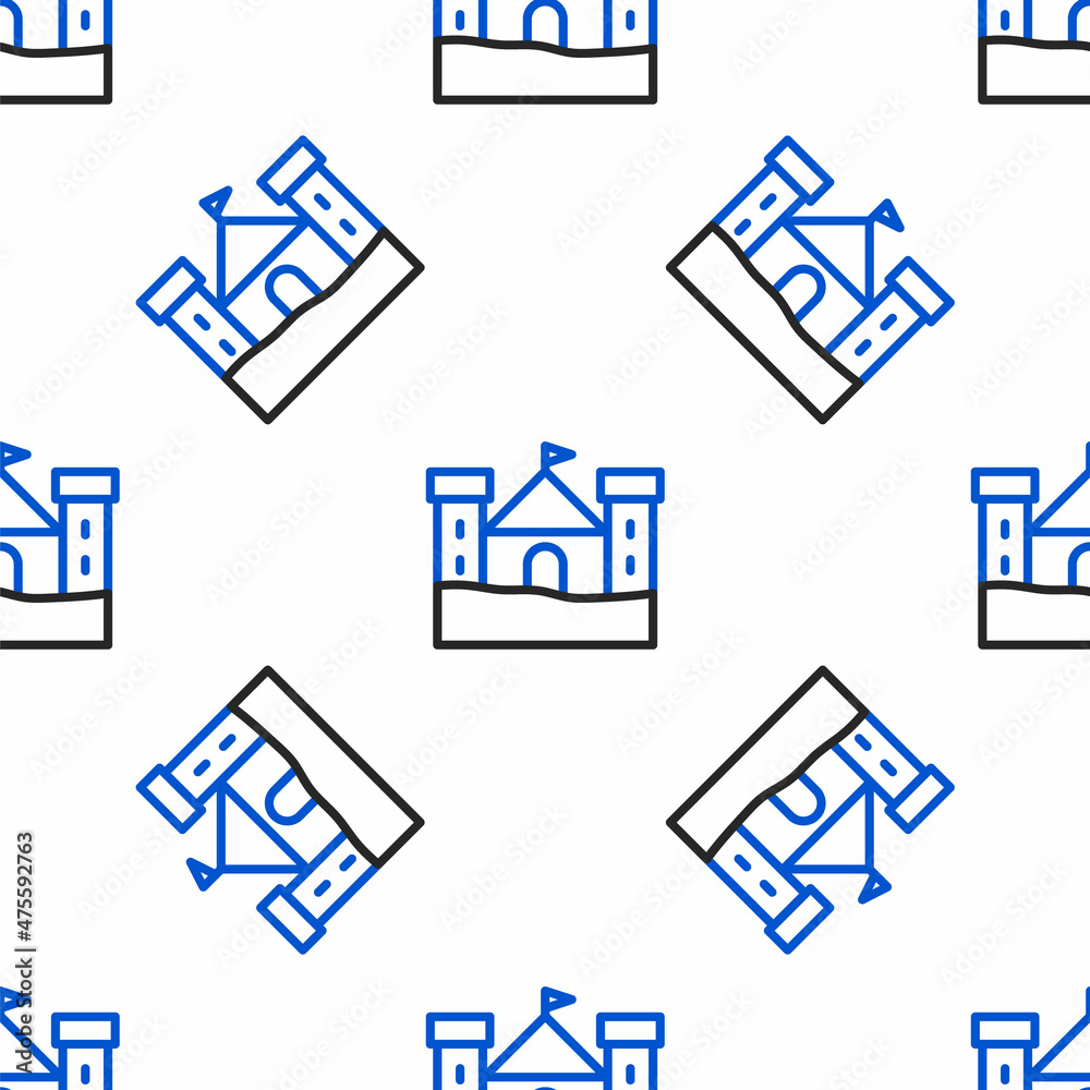 Line Sand castle icon isolated seamless pattern on white background. Colorful outline concept. Vector