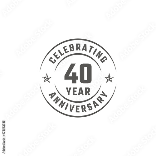 40 Year Anniversary Celebration Emblem Badge with Gray Color for Celebration Event, Wedding, Greeting card, and Invitation Isolated on White Background