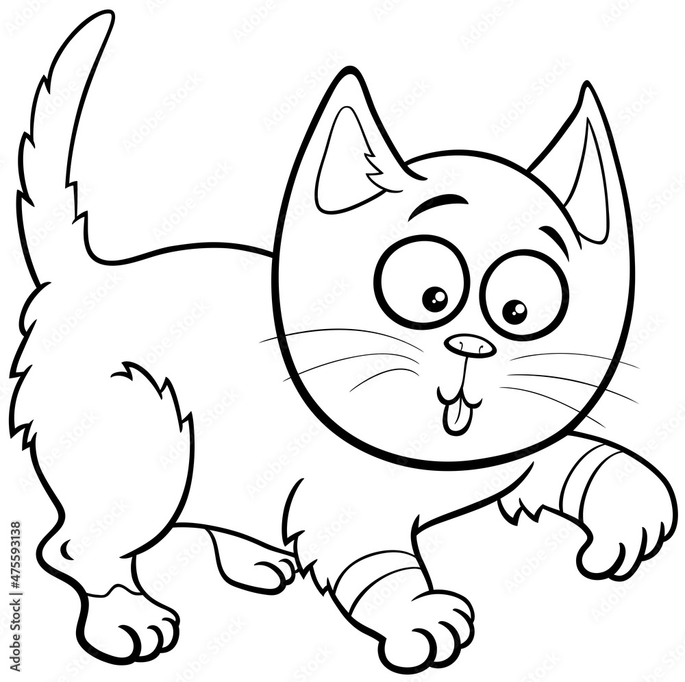 playful cartoon cat or kitten coloring book page