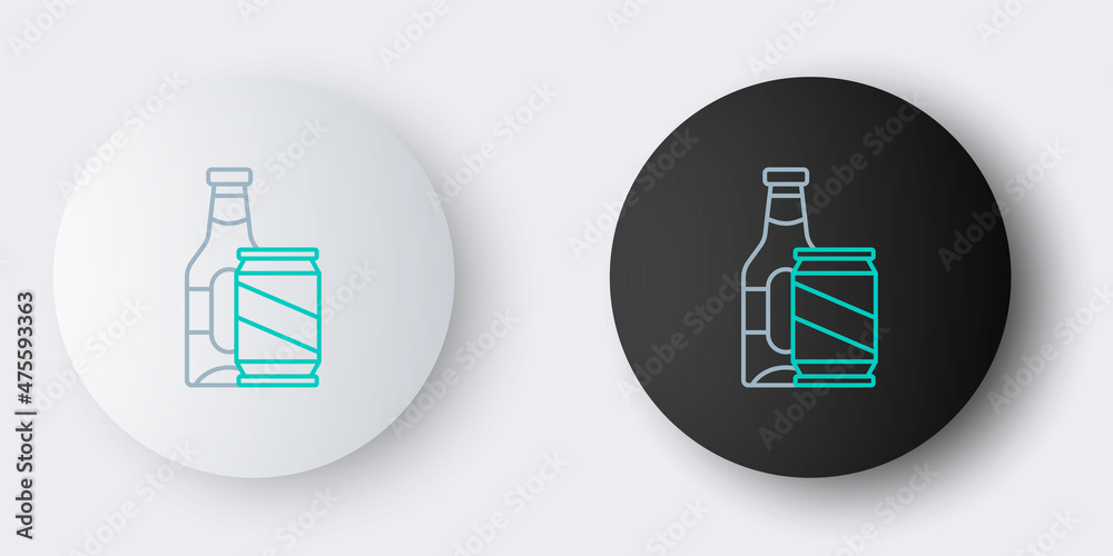 Line Beer bottle and beer can icon isolated on grey background. Colorful outline concept. Vector Line Beer bottle and beer can icon isolated on grey background. Colorful outline concept. Vector