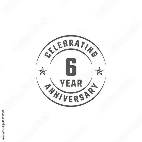 6 Year Anniversary Celebration Emblem Badge with Gray Color for Celebration Event, Wedding, Greeting card, and Invitation Isolated on White Background