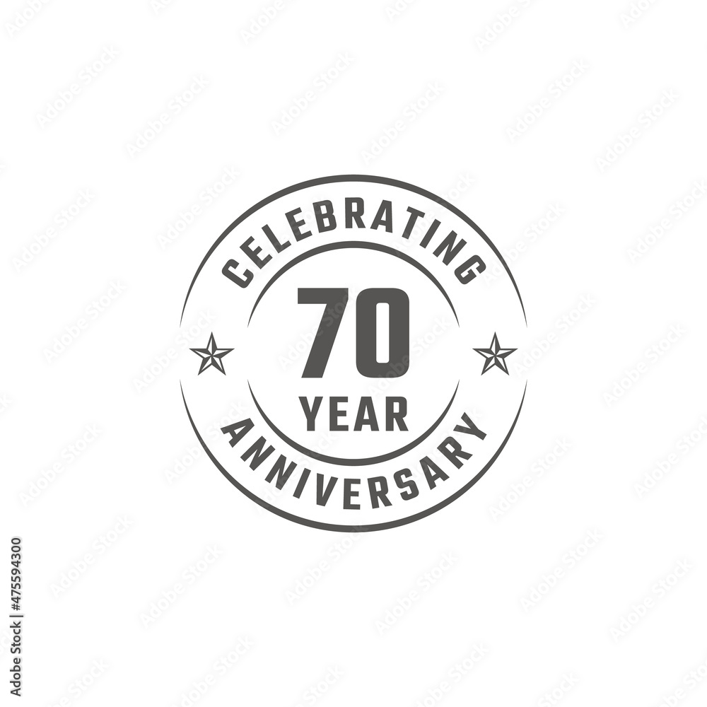 70 Year Anniversary Celebration Emblem Badge with Gray Color for Celebration Event, Wedding, Greeting card, and Invitation Isolated on White Background 70 Year Anniversary Celebration Emblem Badge with Gray Color for Celebration Event, Wedding, Greeting card, and Invitation Isolated on White Background